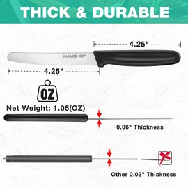 HAUSHOF Steak Knives Set of 6, Serrated Premium Stainless Steel Black Handle