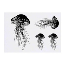 4 x 'Jellyfish' Temporary Tattoos - Water Resistant, Skin-Safe, Non-Toxic Transfers, Mixed Sizes (TO00084928)
