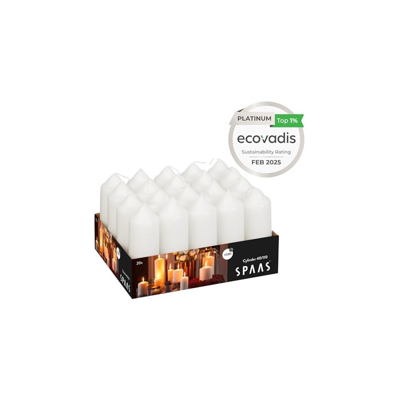 Spaas Tray of 20 Unscented Pillar Candles 40/110 mm, 13