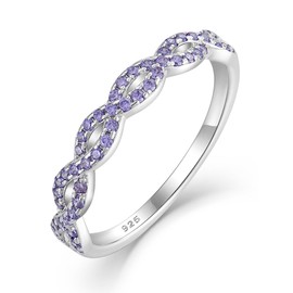 JIWOY Twisted Stackable Ring 925 Sterling Silver Infinity Ring Round Created Amethyst Eternity Jewelry for Women