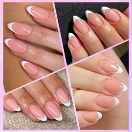 Lifextol 216PC White French Tip Press on Nails Medium Fake Nails Press ons with 10*Adhesive Tabs, Pink Almond Acrylic Nails Press on Nails French Tip Nails False Artificial Fingernails Stick on Nails
