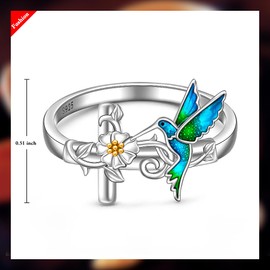 LOVGIFSET Hummingbird Ring Sterling Silver Cross Hummingbird Ring for Women Flower Cross Bird Rings Jewelry Womens Hummingbirds Gift