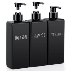Segbeauty - Dispensador de jabón Cuadrado Negro, 3 Botellas Recargables de champú y acondicionador de 16.9 onzas, Botella de plástico vacía Reutilizable de 500 ml, Juego de dispensador de Ducha para