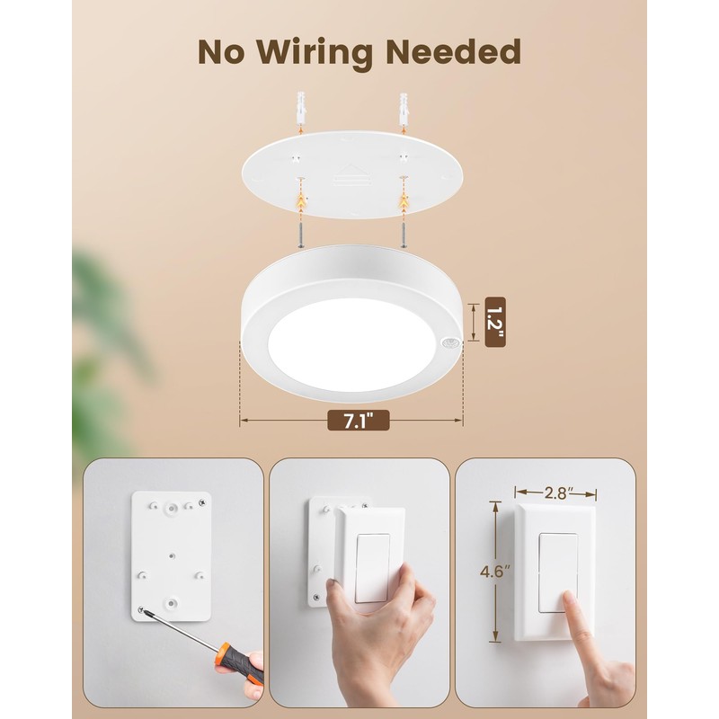 SURAIELEC Rechargeable Ceiling Light with Wall Switch, 8000mAh Battery Ceiling