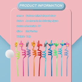Pack of 10 Novelty Dinosaur Straws, Reusable Plastic Straws, Curly Party Straws, Children's Birthday Party Decorations, Party Supplies