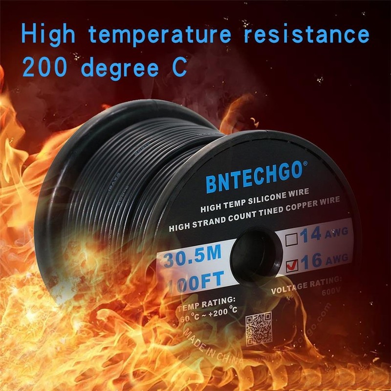 BNTECHGO 16 Gauge Silicone wire spool 100 ft Black Flexible
