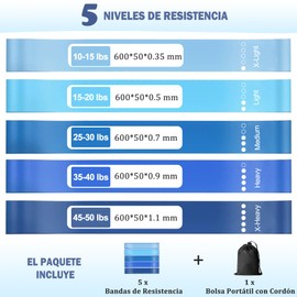 BestoU Ligas de Resistencia para Ejercicio Bandas de Resistencia 5PCS Ligas Elásticas Resistencia para Yoga, Pilates, Gimnasio, Fisioterapia Estiramientos Ejercicio en Casa con Bolsa con Cordón (Azul)