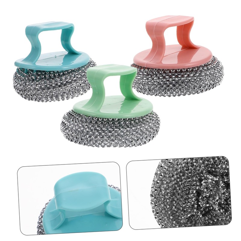FOMIYES 6pcs Detachable Handle Stainless Steel Pot Scrubber Heavy Duty
