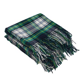 CHEF L HOME & KITCHEN Throw Blanket Green Plaid with Tassels/Fringe- 60" x 50"