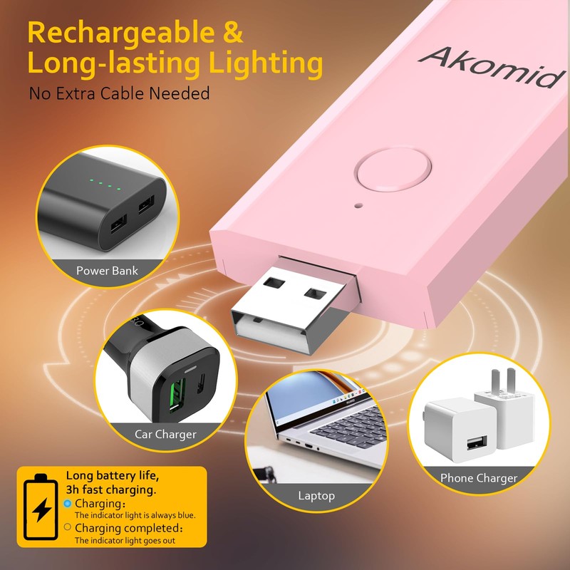 Akomid USB Rechargeable Book Light for Reading in Bed, 8