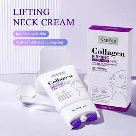 Sadoer Neck Collagen Cream with Roller,Lift Neck Firming Creams,Anti-Aging Neck Creams for Tightening and Firming Sagging Skin, Moisturizing Body Cream Reduces the Look of Fine Lines and Wrinkles (1)
