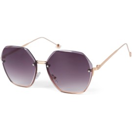 styleBREAKER 09020136 Women's Oval Oversize Sunglasses with Diamond Cut, Frameless with Tinted Lenses, Metal Frame, Frame gold/glass purple gradient