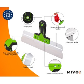 Mivos Surface Spatula Wide Spatula Made of Rustproof Stainless Steel 350 x 60 mm - Facade Spatula with 60 mm Blade Length - Smoothing Spatula 350 mm Wide with Soft Grip - Made in EU