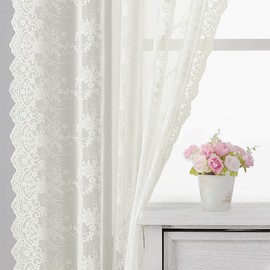 Kotile Ivory Lace Curtains 72 Inches Long - Patterned Rustic Branch Floral Sheer Lace Curtains for Bedroom, Privay Sheer Window Curtain Panels, 52 x 72 Inch, 2 Panels, Ivory/Cream