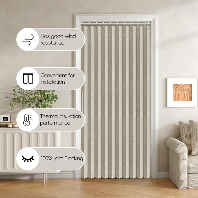 Jilron Accordian Door Curtain, 100% Blackout Folding Magnetic Doorway Curtains,Linen