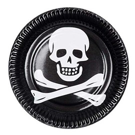 Boland 74167 - Partygeschirr Teller Pirat, 6 Stück, Durchmesser 23 cm, Totenkopf, Pappteller, Papierteller, umweltfreundlich, Einweggeschirr, Einwegteller, Servierplatte, Geburtstag, Mottoparty