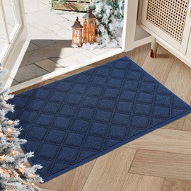 BEQHAUSE Dirt Trapper Door Mat 20" x 32", Non-Slip Washable Doormats Welcome Mat, Dirt Resistant and Absorbent Entrance Mat, Low Profile Floor Mats for Front Back Door, Entryway, Blue