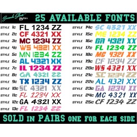 Custom Boat Registration Numbers & Letters (Two Sets) Marine Vinyl Sticker Decals 1CL