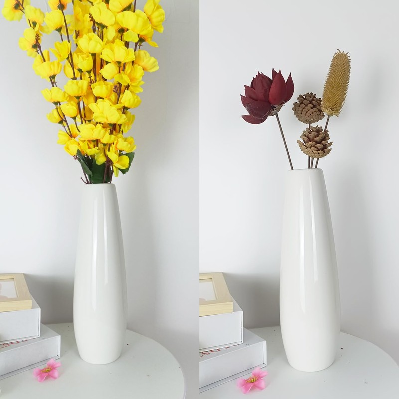 DJYY 12 Inch White Ceramic Vase, Tall Decorative Flower Vase
