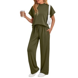 AUTOMET Womens 2 Two Piece Lounge Set 2025 Summer Outfits Clothes Vacation Beach Spring Fashion Short Sleeve Pants Matching Loungewear Travel Airport Resort Wear Sweatsuit Sweat Suit