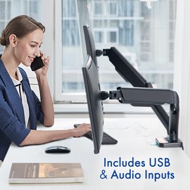 Stellar Mounts Dual Spring LCD Monitor Arms with USB and Multimedia Ports for: Sceptre 24" Curved 75Hz Gaming LED Monitor Full HD 1080P HDMI VGA Speakers (C248W-1920RN)