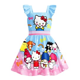 Bostetion Girls Cute Dress for Kids Cartoon Daily Dress for 5-14Y Casual Kids Party Outfit