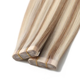 Caliee Long Tape in Hair Extensions Human Hair 20 Inch Reusable One Piece Tape in Weft Hair Extensions P18/613 Ash Blonde Highlight Light Blonde 50G Straight