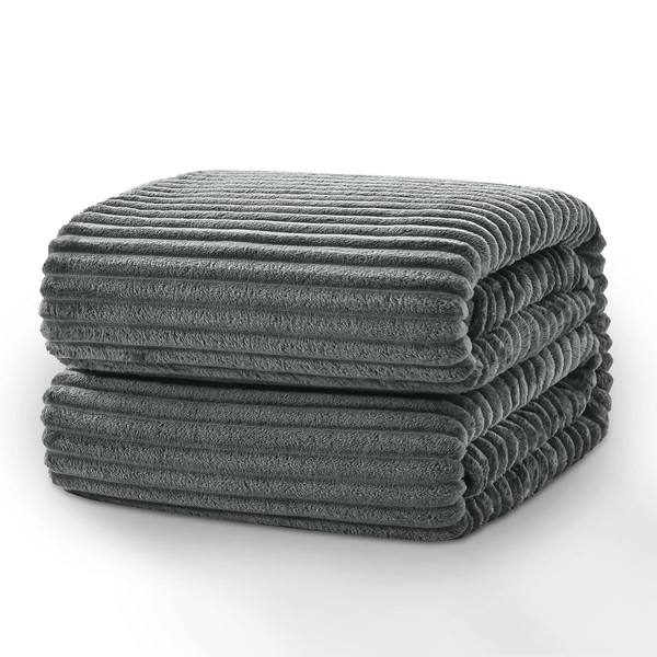 SE SOFTEXLY Extra Soft Striped Fleece Throw Blankets (Grey, 50"x60"),