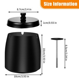 Outdoor Ashtray with Lid and Non-Slip Mat, Large Storm Ashtray, Stainless Steel Wind Ashtray, Outdoor Standing Ashtray for Home, Office, Desk, Patio, Balcony, Outdoor (Black)