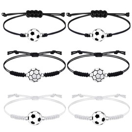 FINEASY 6 PCS Football Bracelets, Soccer Adjustable Bracelets Charm Bracelets, Friendship Bracelets Football Gifts for Boys Girls Teens Birthday, Black & White