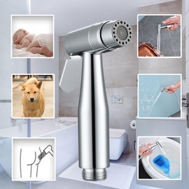 Senhozi Bidet Sprayer for Toilet Chrome, Handheld Bidet Sprayer for Toilet with Stainless Steel Toilet Bidet Sprayer Head, Bidet Attachment for Toilet with Brass T valve and Nylon Hose. SE-0001-CP
