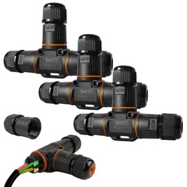 Vegena Cable Connector Waterproof IP68, Pack of 3 Cable Connectors, 3 Pin, T-Shape Junction Box, Earth Cable Connection Sleeve, Waterproof Connection Box, Cable Sleeve for Diameter 3-12 mm Cable