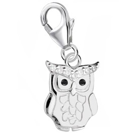 Goldene Hufeisen Owl Charm 925 Sterling Silver Cubic Zirconia Crystal Stones Lobster Clasp for Bracelets Charm Bracelets, Cubic Zirconia Zirconia Crystal, Cubic Zirconia Created Cubic Zirconia