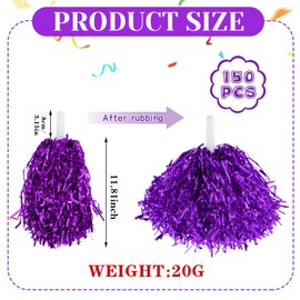 Jerify 150 Pcs Cheerleading Pom Poms Metallic Foil Cheerleader Pom Poms with Baton Handle Plastic Cheer Pompom Cheering Hand Flowers for Game Sports Squads Dance Party Football Basketball (Colorful)