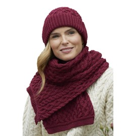 Aran Crafts Irish Cable Knitted Wool Trellis Pattern Merino Hat (X4841-Fush) Fushia