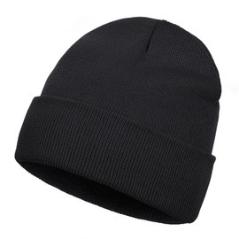 Beanie for Men Women, Slouchy Knitted Beanie Hats Winter Warm Hat Unisex Cuffed Plain Hat for Cold Weather Black