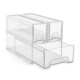 Sorbus 1 Medium and 2 Small Clear Stackable Storage Drawers, Plastic Storage Drawers with Handles for Bathroom, Kitchen Undersink, Cabinet, Closet, Makeup, Pantry, Linen Closet Organization & Storage
