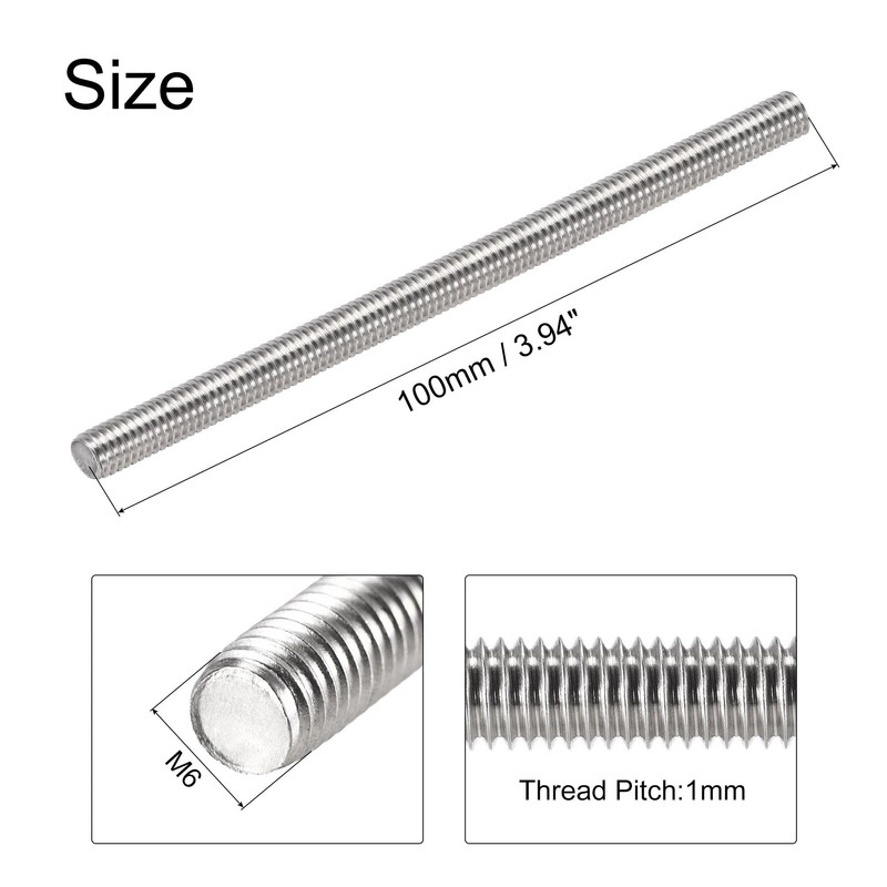sourcing map 15Pcs M6 x 100mm Fully Threaded Rod 304