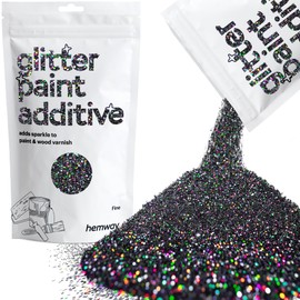 Hemway Glitter Paint Additive Crystals for Acrylic Emulsion Paint, Interior & Exterior Walls, Wood, Varnish, Matt, Gloss, Furniture 100g / 3.5oz - Fine (1/64" 0.015" 0.4mm) - Black Holographic