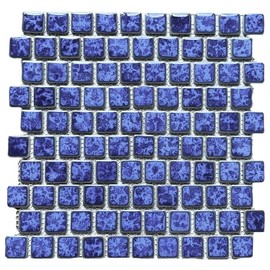 Ultramarine Blue Water Splash Effect Brick Pattern 1 1/8 Inch Porcelain Pool Mosaic Floor Wall Tile Backsplash for Kitchen, Bathroom, Swimming Pool, Accent Decor (1)