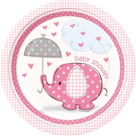 Unique Baby Shower Paper Plates - Pink Umbrellaphants