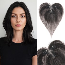 SLEEKALON Clip in Wispy Bangs Hair Topper Human Hair Bangs Clip for Women, T-part Lace Base Real Hair Topper Hair Piece for Daily Wear(Wispy Bangs,Natural Black)