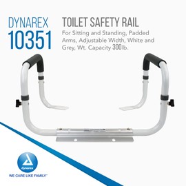 Dynarex Toilet Safety Rail, Attaches to Your Toilet to Provide Safe Support for Sitting and Standing with Padded Arms, Adjustable Width & Weight Capacity of 300 pounds, White, 1 Toilet Safety Rail
