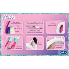 eKids Gabbys Dollhouse Children's Headphones Wired for School, Home or Travel, Tangle-Free Cable for Toddlers, Volume Controller, 3.5 mm Jack Socket Incl. – Suitable for Ages 3 Years and Above