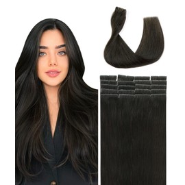 SURNEL Injected Tape in Hair Extensions 20 Inch Darkest Brown Natural Real Hair Extension Upgraded Seamless Remy Invisible Skin Weft Straight 20 Pcs 45g(#2-20)