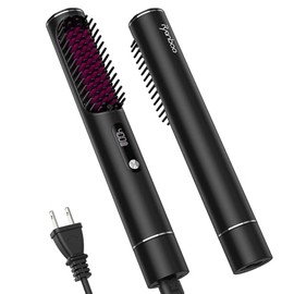 Cordless Hair Straightener Brush Upgraded Portable Ionic Straightening Brush for Trave, Hair Straightening & Detangling Brush with Adjustable Temperature, Fast Charger Dual Power Black