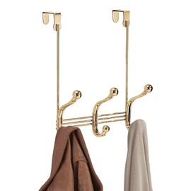 iDesign 3-Double Hook Over-The-Door Rack for Clothes, Towels, or Accessories - Soft Brass