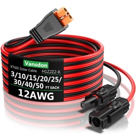 Vansdon Solar to XT60i Extension Cable 12AWG 25FT XT60i Female to Male Connector for RV Foldable Solar Panel, Portable Power Station, Solar Generator
