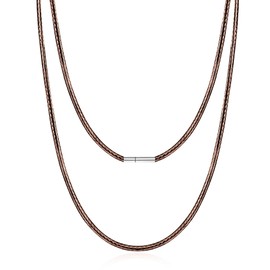 Brown Braided Leather 2MM/18 inches Necklace Cord for Men Women with Stainless Steel Clasp, Waterproof Woven Wax Rope Chain for Pendant with Delicate Gift