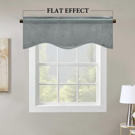 StangH Stone Blue Velvet Valance for Kitchen Window Nursery Kids Bedroom Decor Soft Privacy Scalloped Valance Curtain for Short Half Window/Bathroom, W52 x L18, 1 Panel